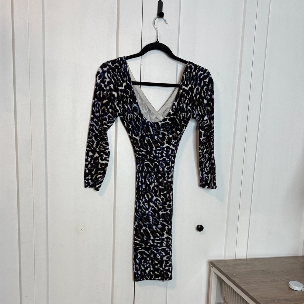 Guess Black Blue and White Animal Print Dress Criss Cross back - small